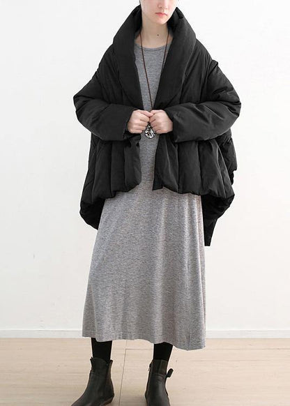 fine Loose fitting down jacket stand collar coats black Dark buckle warm winter coat - SooLinen