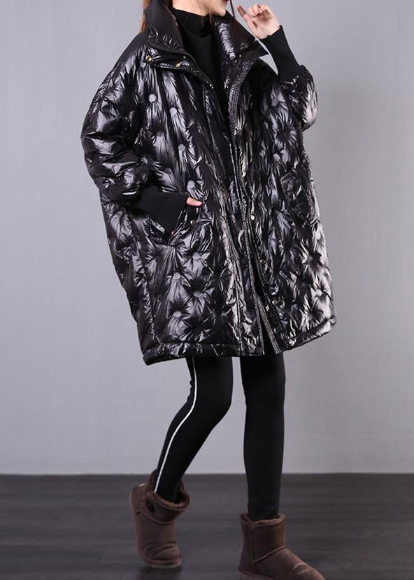 fine black duck down coat plus size stand collar winter jacket Batwing Sleeve New overcoat - SooLinen
