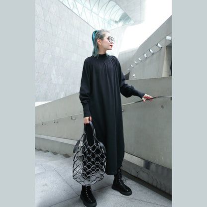 fine black fall dress plus size clothing stand collar 2018 pockets baggy dresses