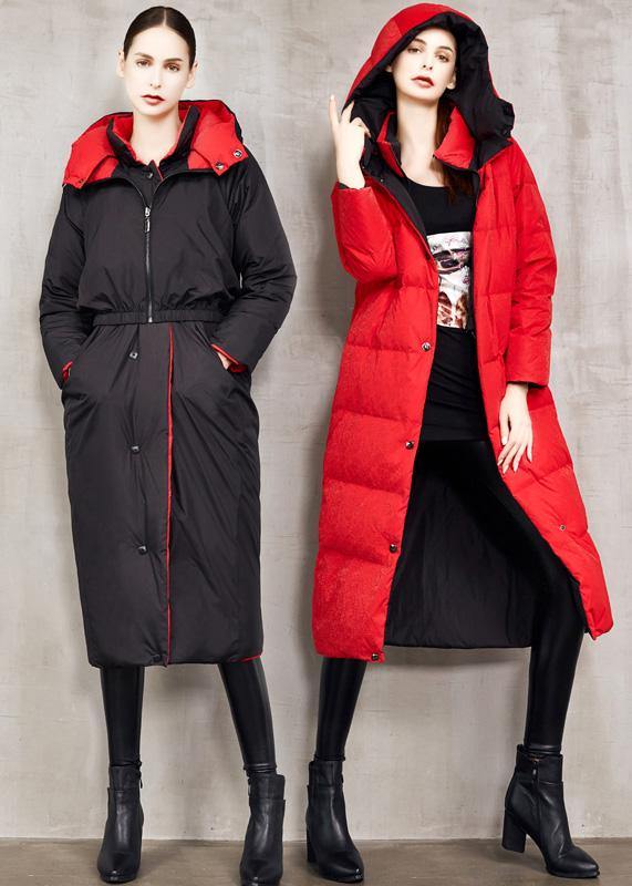 fine black goose Down coat plus size two ways to wear winter jacket hooded fine winter outwear - SooLinen