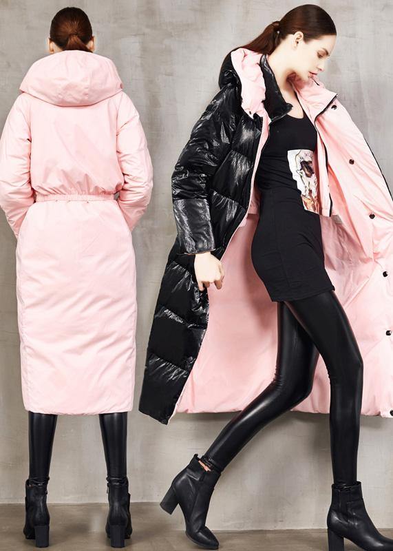 fine black goose Down coat plus size two ways to wear winter jacket hooded fine winter outwear - SooLinen