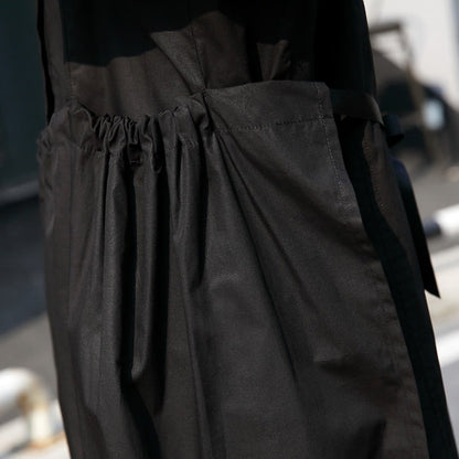 fine black long cotton dresses Loose fitting stand collar cotton clothing dress New elastic waist cotton caftans