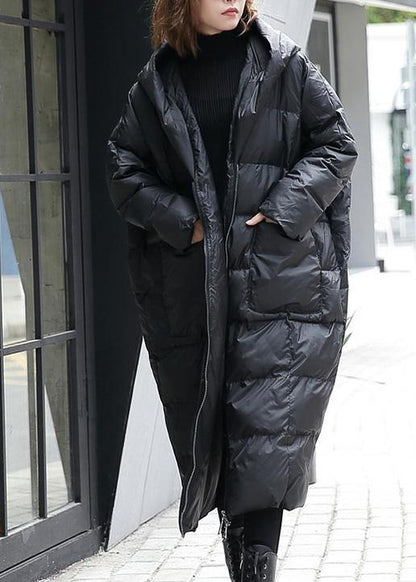 fine black winter parkas plus size hooded pockets coats - SooLinen