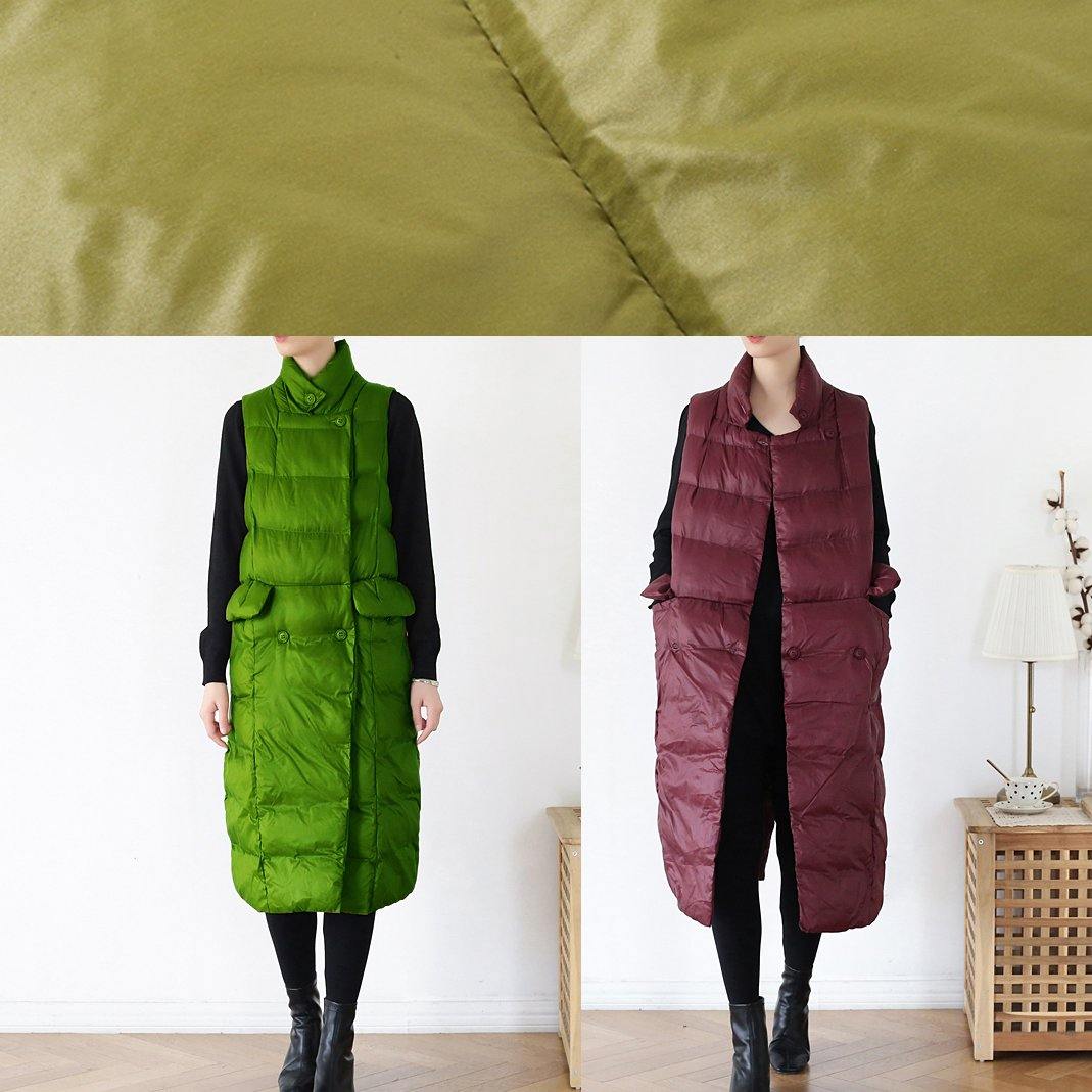 fine green back side winter parkas plus size clothing winter jacket stand collar sleeveless winter outwear - SooLinen
