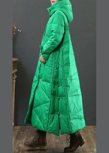 fine green warm winter coat oversize down jacket hooded Button Down women Jackets - SooLinen