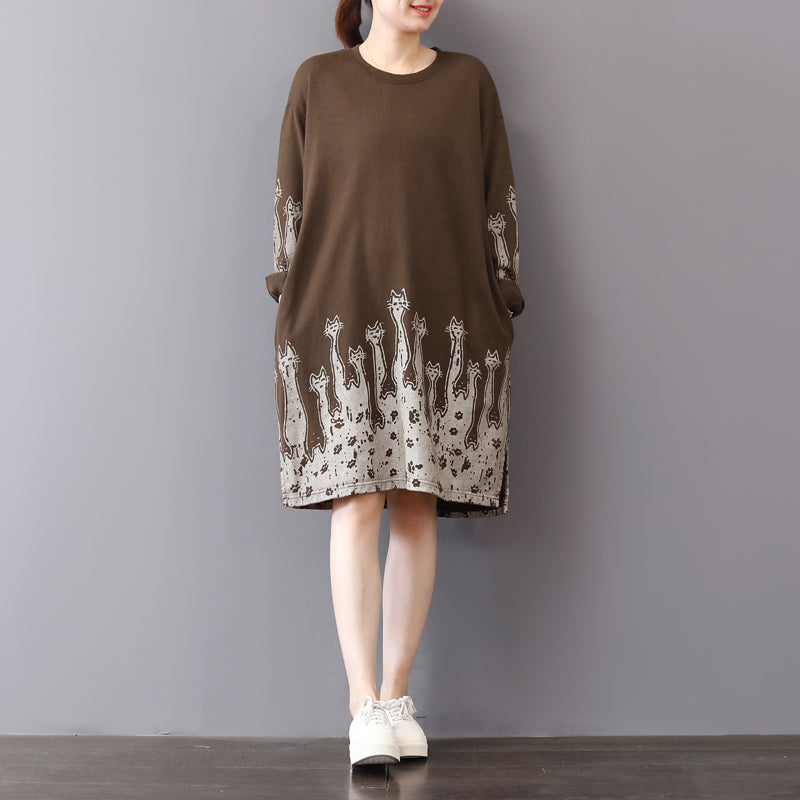 fine khaki cotton shift dresses trendy plus size cotton clothing dresses prints vintage side open cotton dress