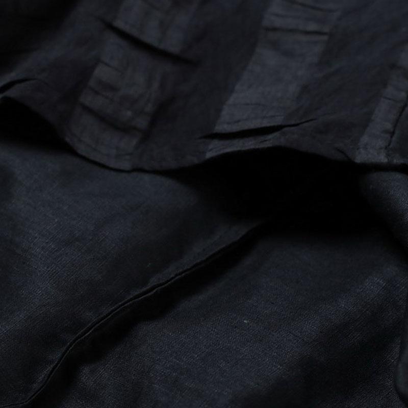 cotton blend dress trendy plus size Retro Loose Round Neck 12 Sleeve Black Dress