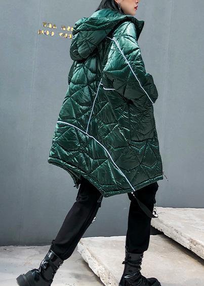 fine oversize winter jacket green hooded zippered Parkas for women - SooLinen