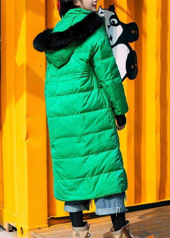 fine trendy plus size snow jackets embroidery overcoat green hooded duck down coat - SooLinen