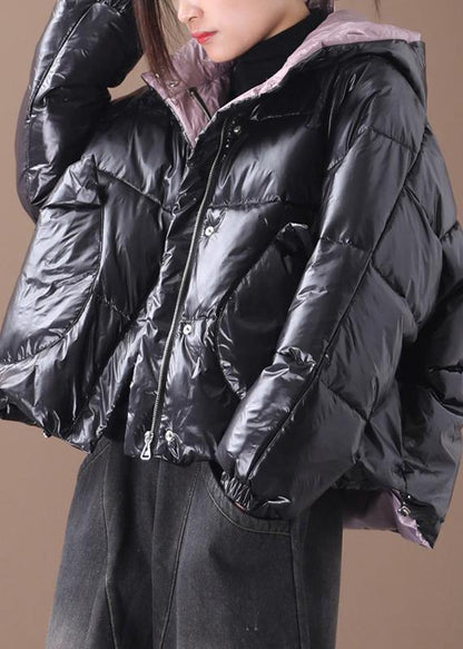 fine trendy plus size snow winter coats black hooded thick winter coats - SooLinen
