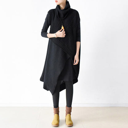 two pieces black knit dresses asymmetrical winter dress asymmetrical design 2025 winter