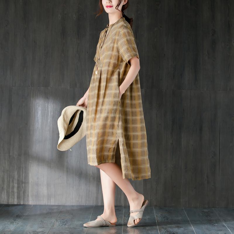 vintage Midi-length cotton dress plus size Lattice Summer Women Dress with Button