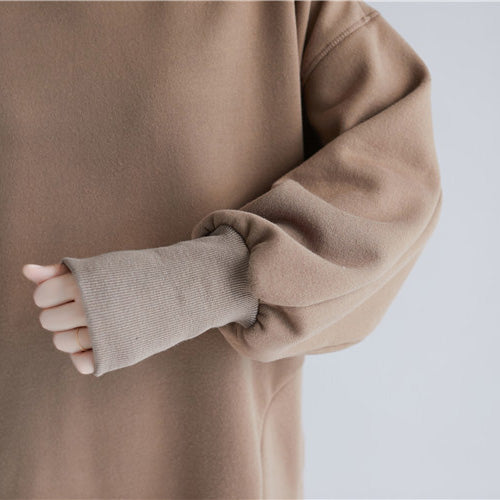 vintage black Midi cotton dresses oversize warm long sleeve thick cotton clothing dresses o neck holiday dresses