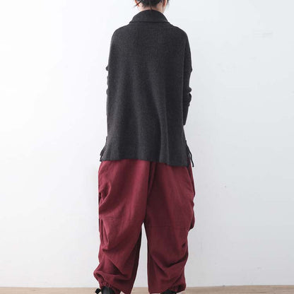 vintage blackish green cozy sweater fall fashion tassel knit sweat tops Elegant high neck shirt