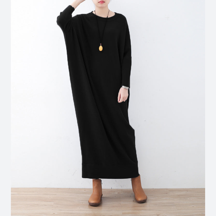 vintage blue knit dress plussize winter dresses Fine batwing sleeve winter dress