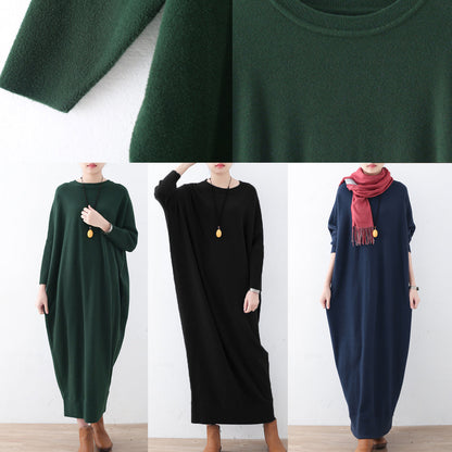 vintage blue knit dress plussize winter dresses Fine batwing sleeve winter dress