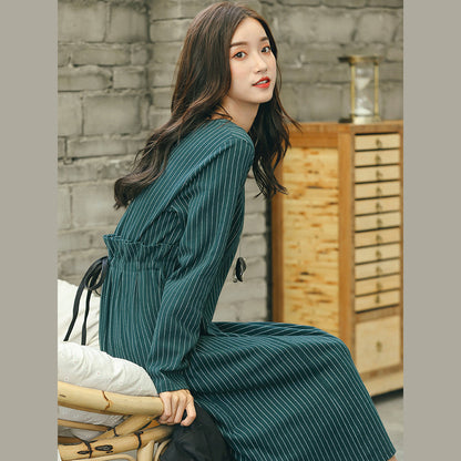 vintage green striped dresses trendy plus size pockets vintage o neck dresses