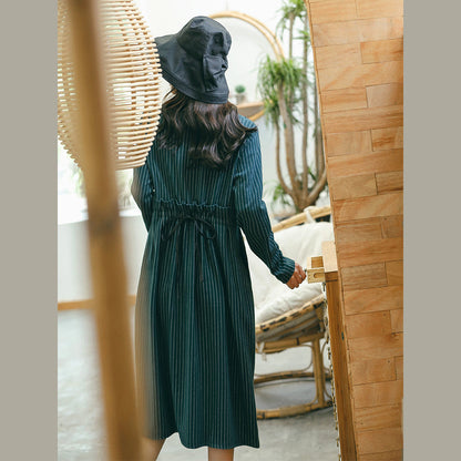 vintage green striped dresses trendy plus size pockets vintage o neck dresses