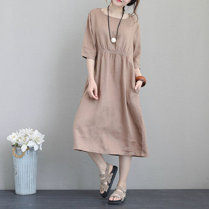 vintage khaki linen maxi dress Loose fitting tunic traveling clothing vintage bracelet sleeved kaftans