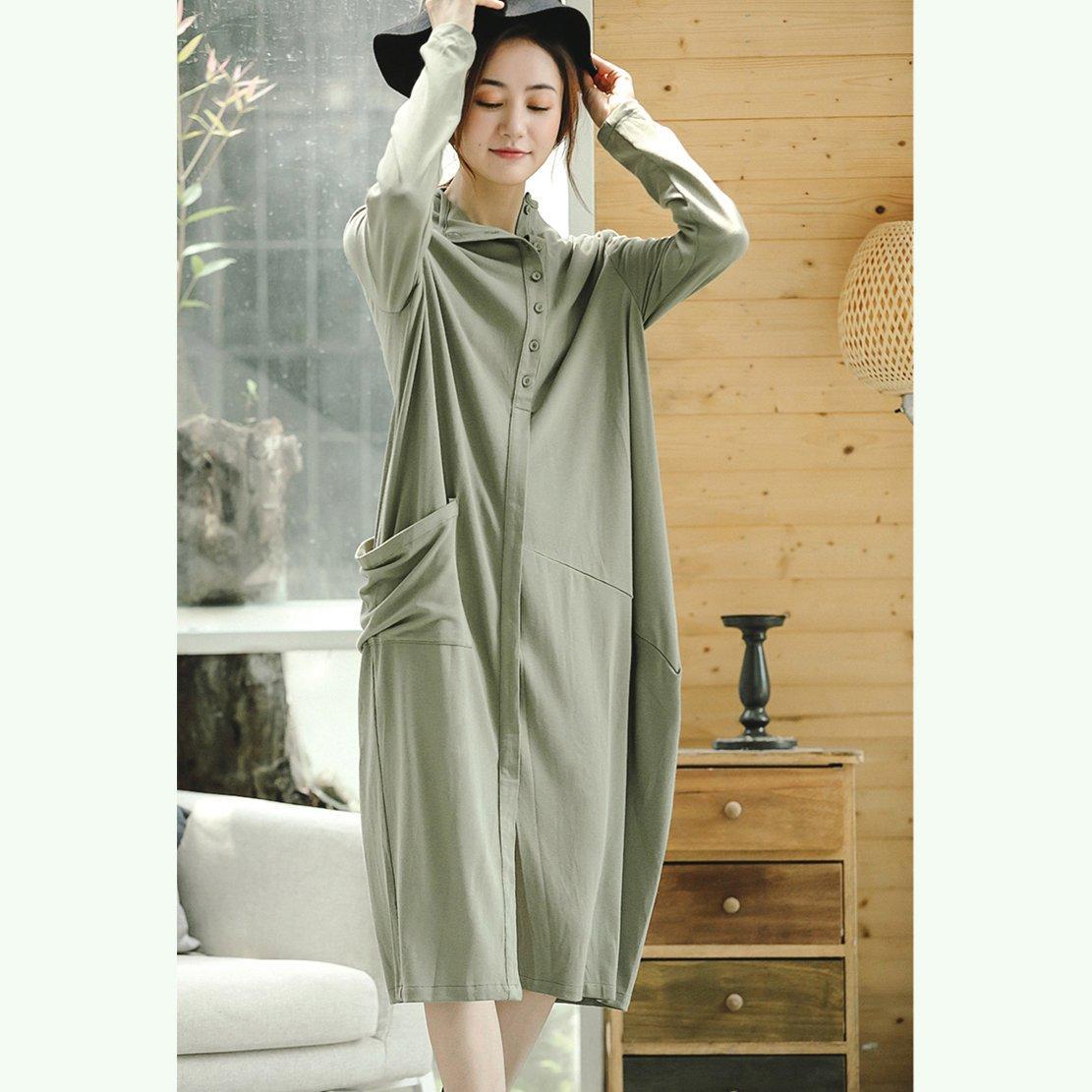 vintage light green knit dresses plus size clothing stand collar winter dresses women asymmetric pockets pullover