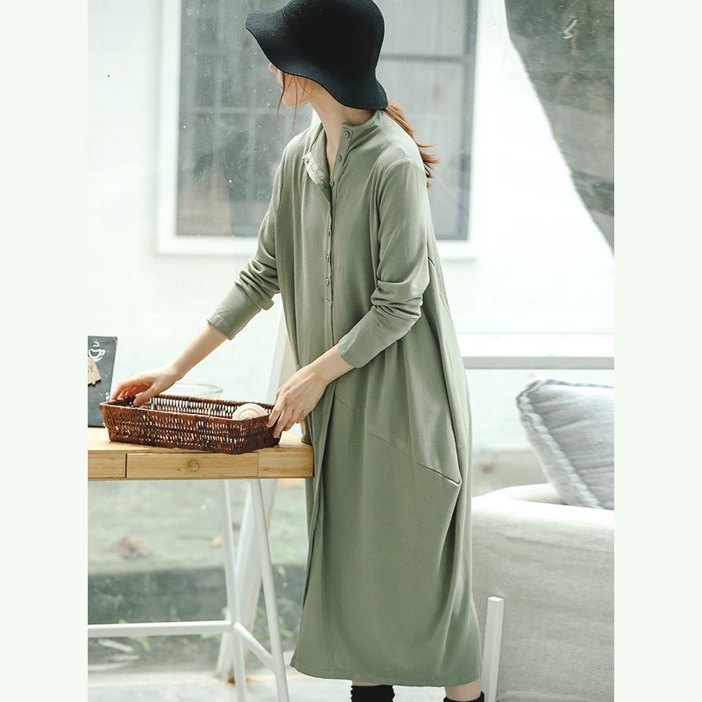 vintage light green knit dresses plus size clothing stand collar winter dresses women asymmetric pockets pullover