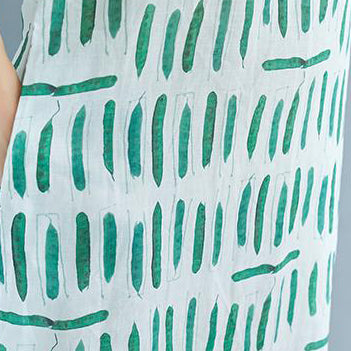 vintage linen sundress Loose fitting Short Sleeve Round Neck Pockets Summer Dress