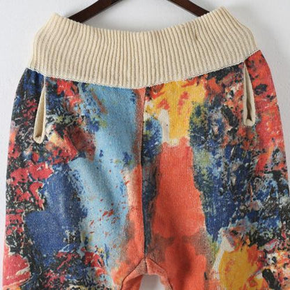 vintage orange prints sweater cardigans and elastic waist knit pants two pieces