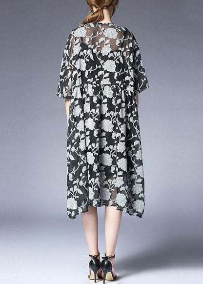 vintage summer dress Loose fitting Loose Summer Two Pieces 12 Sleeve Printed Dress