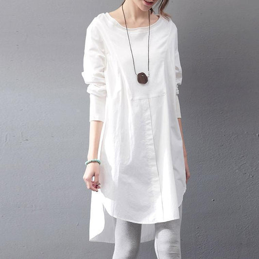 vintage white natural cotton dress plus size holiday dresses Fine long sleeve O neck patchwork cotton clothing dresses