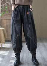 Load image into Gallery viewer, vintage Black elastic waist Pockets denim Pants Spring