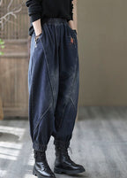 vintage Black elastic waist Pockets denim Pants Spring