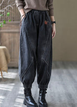 Load image into Gallery viewer, vintage Black elastic waist Pockets denim Pants Spring