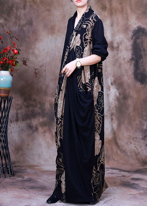 Vogue Colorblock Asymmetrical Print Chiffon long Dress Spring