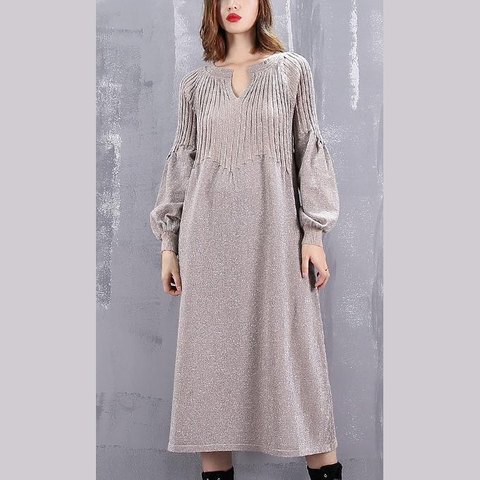 warm khaki sweater dress oversized v neck winter dress New baggy Cinched winter dresses
