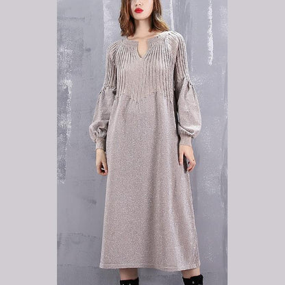 warm khaki sweater dress oversized v neck winter dress New baggy Cinched winter dresses