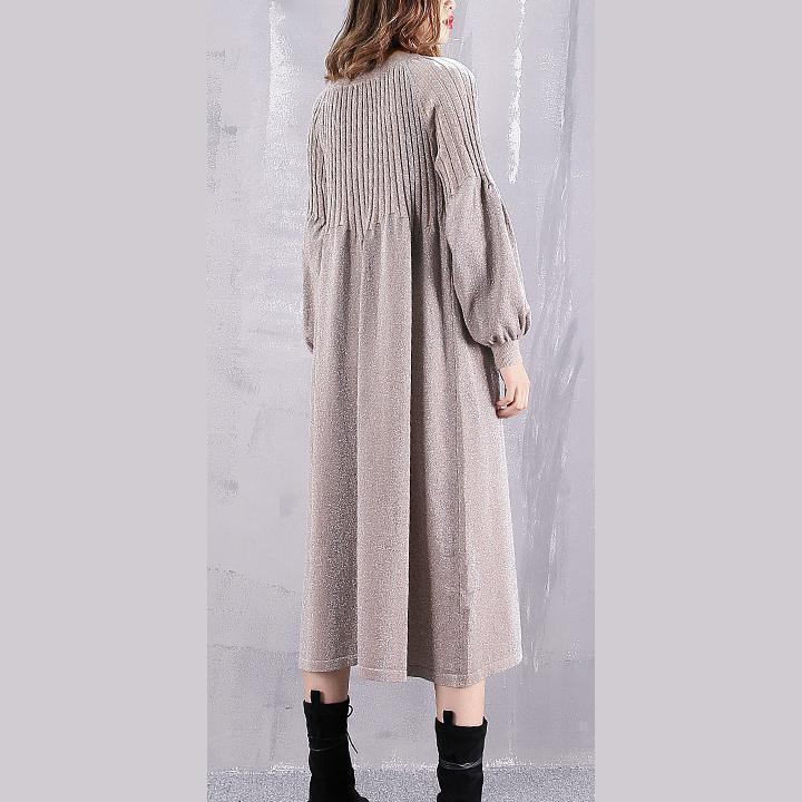 warm khaki sweater dress oversized v neck winter dress New baggy Cinched winter dresses