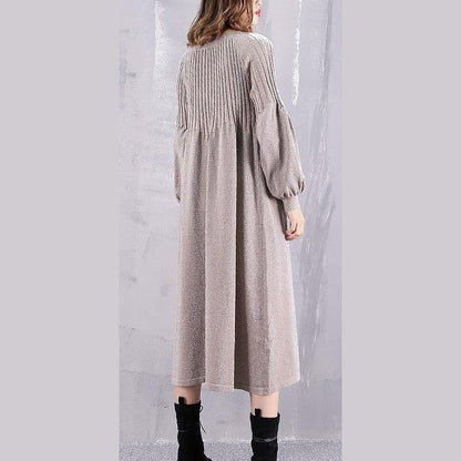 warm khaki sweater dress oversized v neck winter dress New baggy Cinched winter dresses