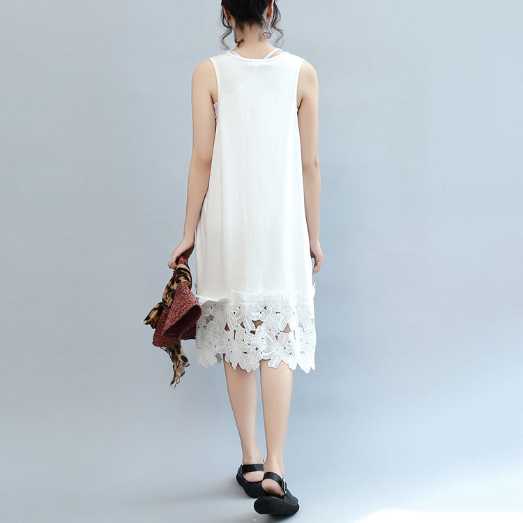 white casual cotton dresses plus size sundress sleeveless maxi dress