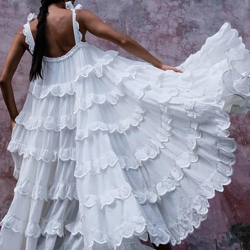 Elegant Patchwork Ruffles Yellow For Women Off Shoulder Sleeveless Oversized Dresses - SooLinen