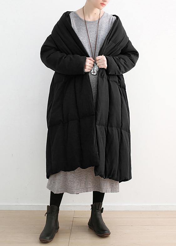 winter black retro thick white duck down jacket coat coat long paragraph knee - SooLinen