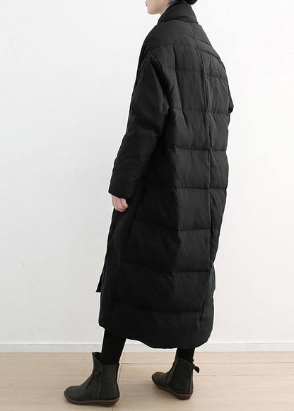 winter black retro thick white duck down jacket coat coat long paragraph knee - SooLinen