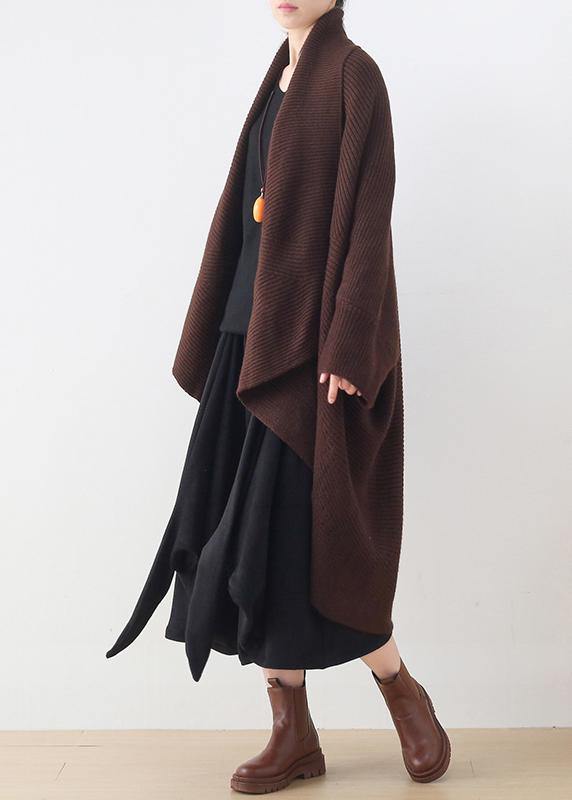 winter new knitted bat sleeve thick knit no button shawl sweater plus size coat - SooLinen