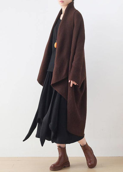 winter new knitted bat sleeve thick knit no button shawl sweater plus size coat - SooLinen