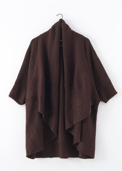winter new knitted bat sleeve thick knit no button shawl sweater plus size coat - SooLinen