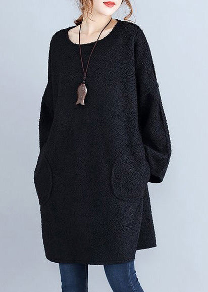 winter thick warm black lamb's wool dresses plus size casual long sleeve sweater dress