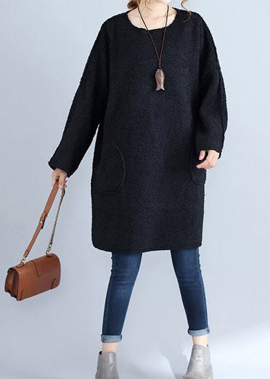 winter thick warm black lamb's wool dresses plus size casual long sleeve sweater dress
