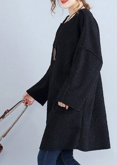 winter thick warm black lamb's wool dresses plus size casual long sleeve sweater dress