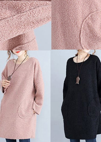 winter thick warm black lamb's wool dresses plus size casual long sleeve sweater dress