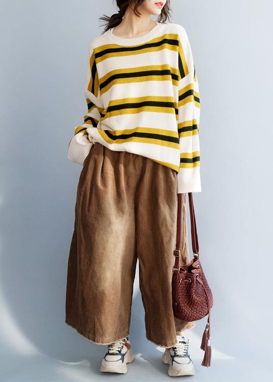 winter yellow knit tops trendy plus size o neck box top - SooLinen