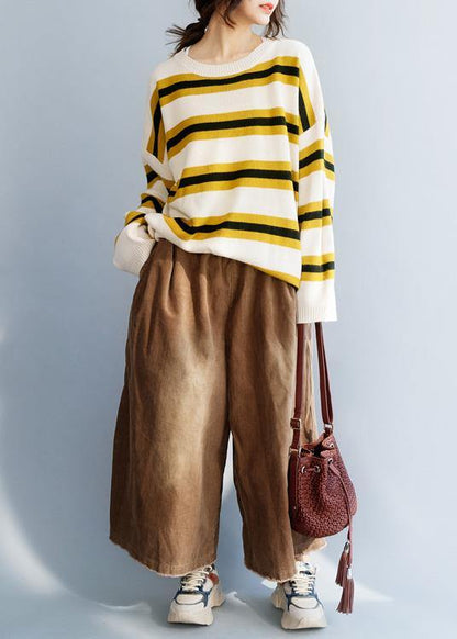 winter yellow knit tops trendy plus size o neck box top - SooLinen